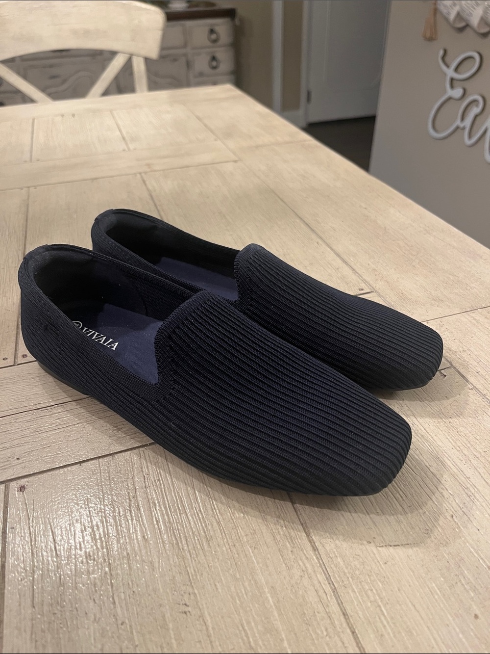 Vivaia Navy Ribbed Knit Slip-On Loafers